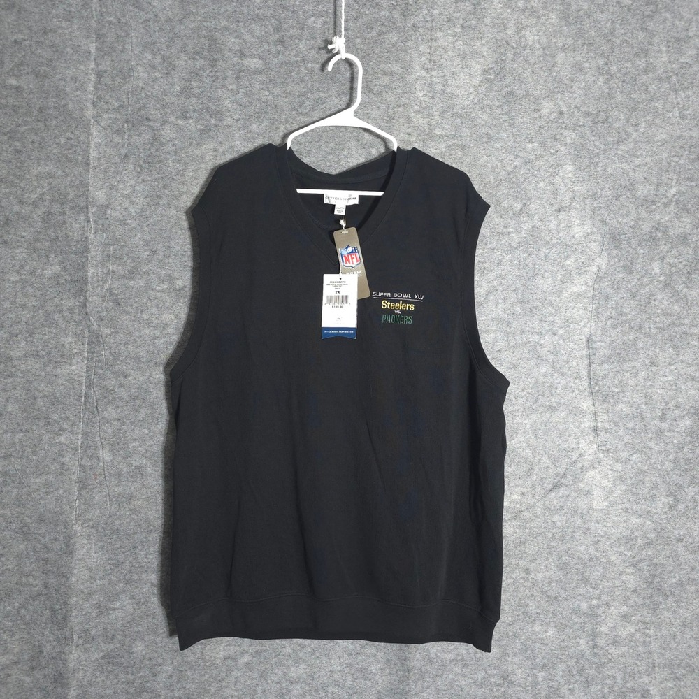 Cutter & Buck Super Bowl XLV Sweater Vest Mens 2X Black Steelers Packers NFL Pro